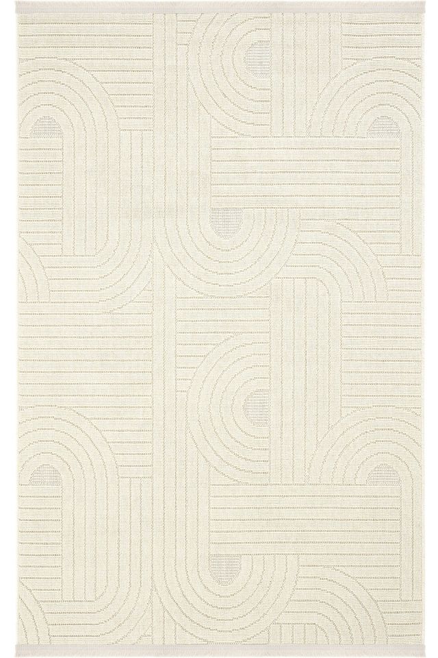 Seyran Halı Loopy 623 Krem Jüt Modern Desenli Saçaklı Şık Halı
