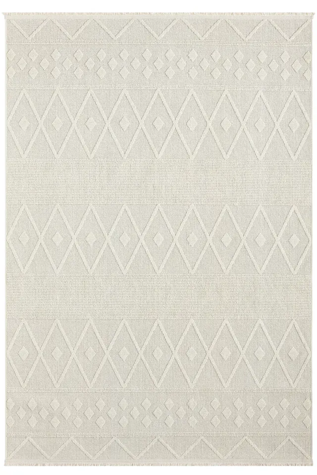 Seyran Halı Loopy 620 Krem Jüt Modern Desenli Saçaklı Şık Halı