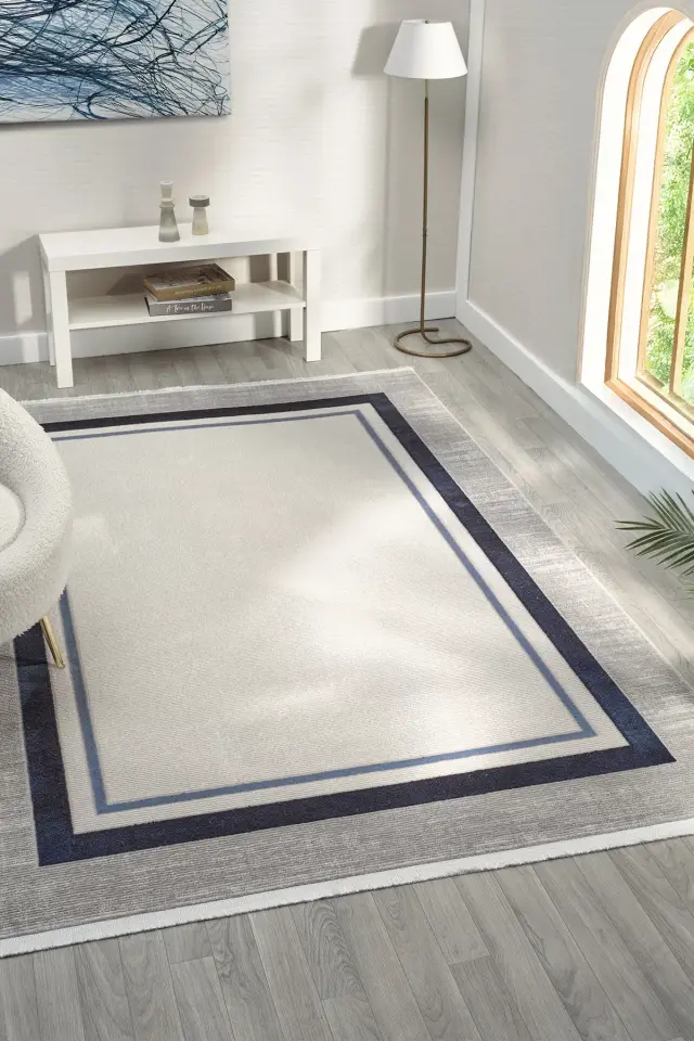 Seyran Halı Zen 7001 Mavi Akrilik Bambu İplik Yüksek Kaliteli Çerçeveli Modern Halı