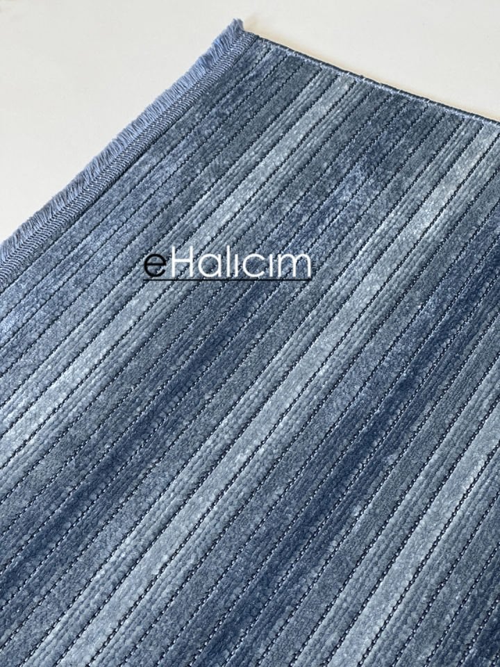 Luxess Halı Cool 402 Mavi Pamuk Şönil Polyester Modern Yumuşak Dokulu Kilim