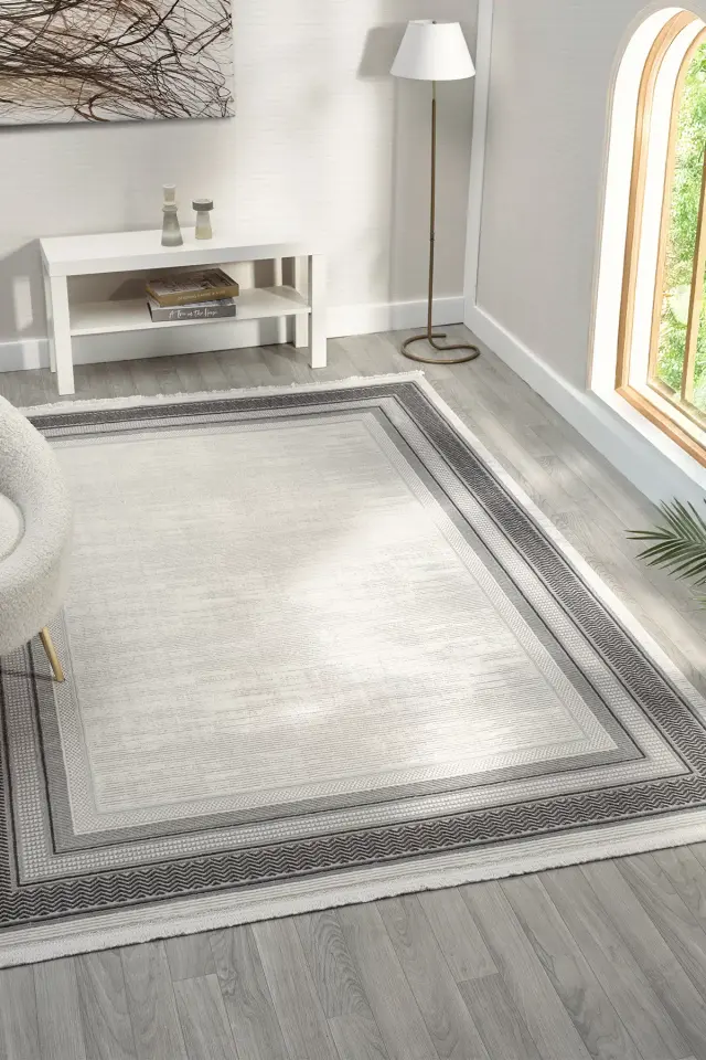 Seyran Halı Zen 7002 Antrasit Akrilik Bambu İplik Yüksek Kaliteli Çerçeveli Modern Halı