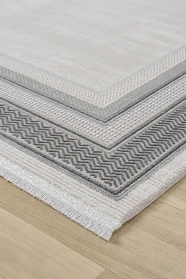 Seyran Halı Zen 7002 Antrasit Akrilik Bambu İplik Yüksek Kaliteli Çerçeveli Modern Halı