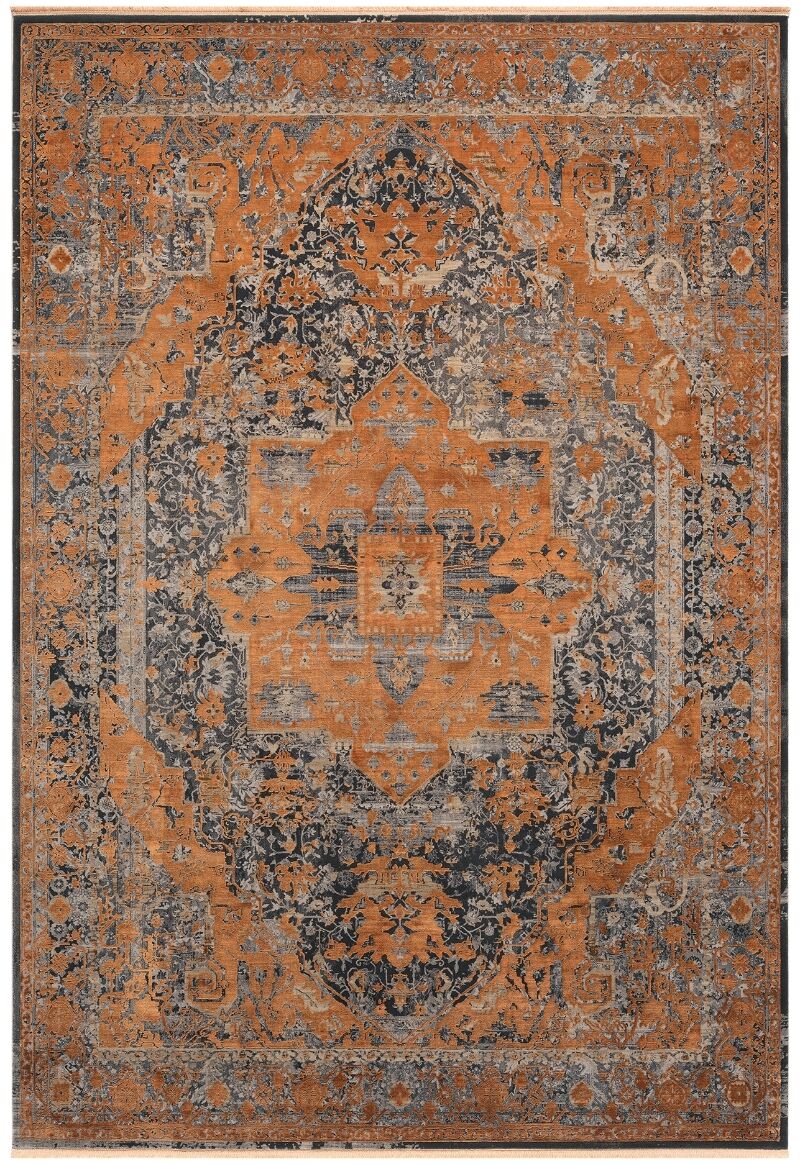 Elexus Halı Diamond 3774 Turuncu Akrilik Viskon Pamuk Taban Eskitme Desenli Şık Halı