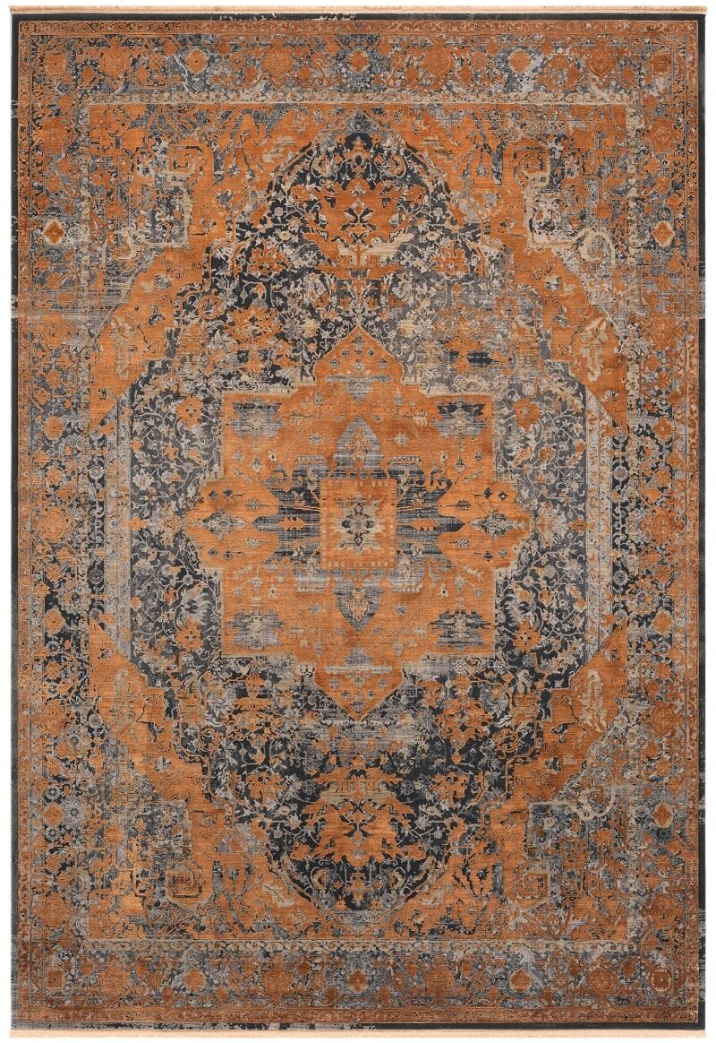 Elexus Halı Diamond 3774 Turuncu Akrilik Viskon Pamuk Taban Eskitme Desenli Şık Halı