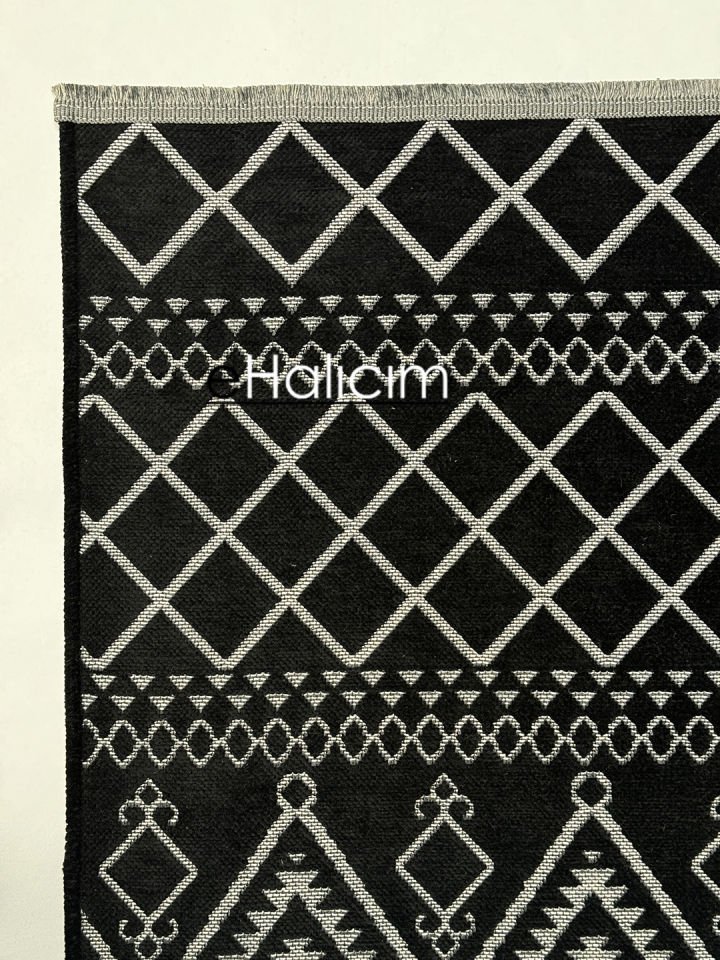Luxess Halı Cool 405 Siyah Pamuk Şönil Polyester Modern Yumuşak Dokulu Kilim