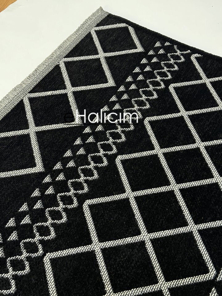 Luxess Halı Cool 405 Siyah Pamuk Şönil Polyester Modern Yumuşak Dokulu Kilim
