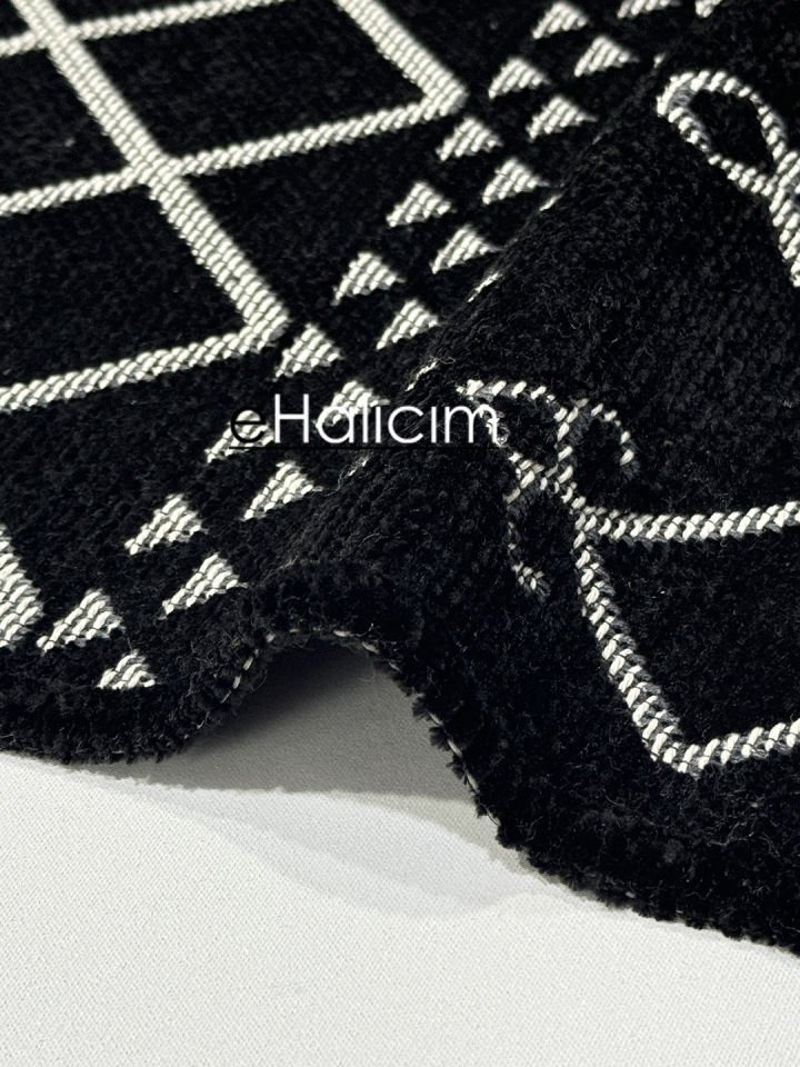 Luxess Halı Cool 405 Siyah Pamuk Şönil Polyester Modern Yumuşak Dokulu Kilim