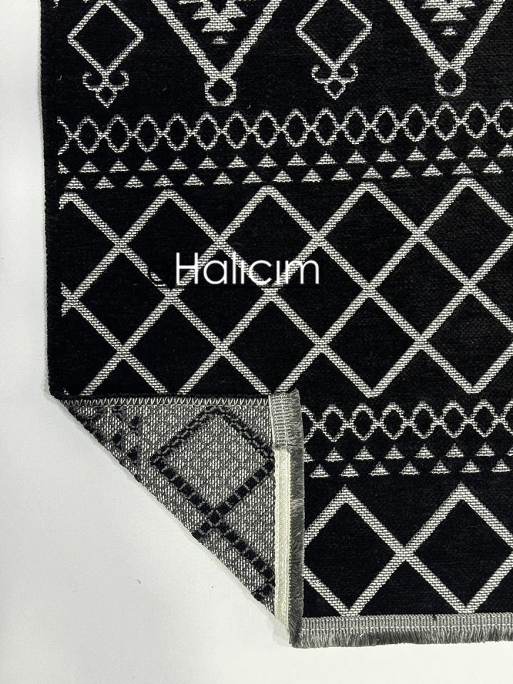 Luxess Halı Cool 405 Siyah Pamuk Şönil Polyester Modern Yumuşak Dokulu Kilim