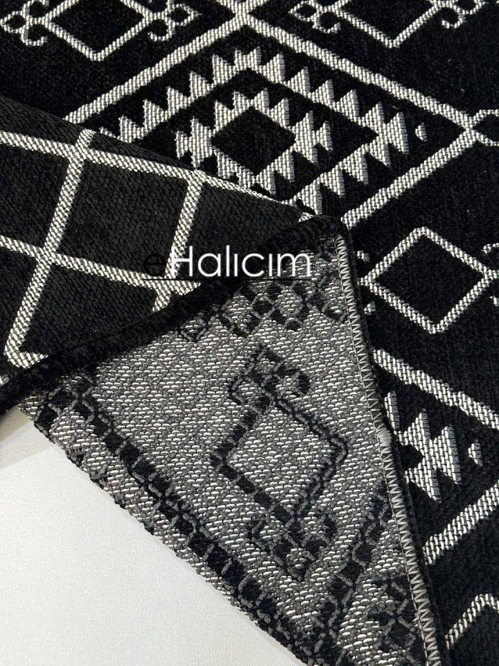 Luxess Halı Cool 405 Siyah Pamuk Şönil Polyester Modern Yumuşak Dokulu Kilim