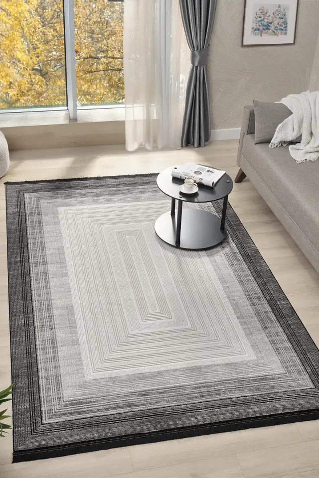 Seyran Halı Zen 7004 Gri Akrilik Bambu İplik Yüksek Kaliteli Çerçeveli Modern Halı