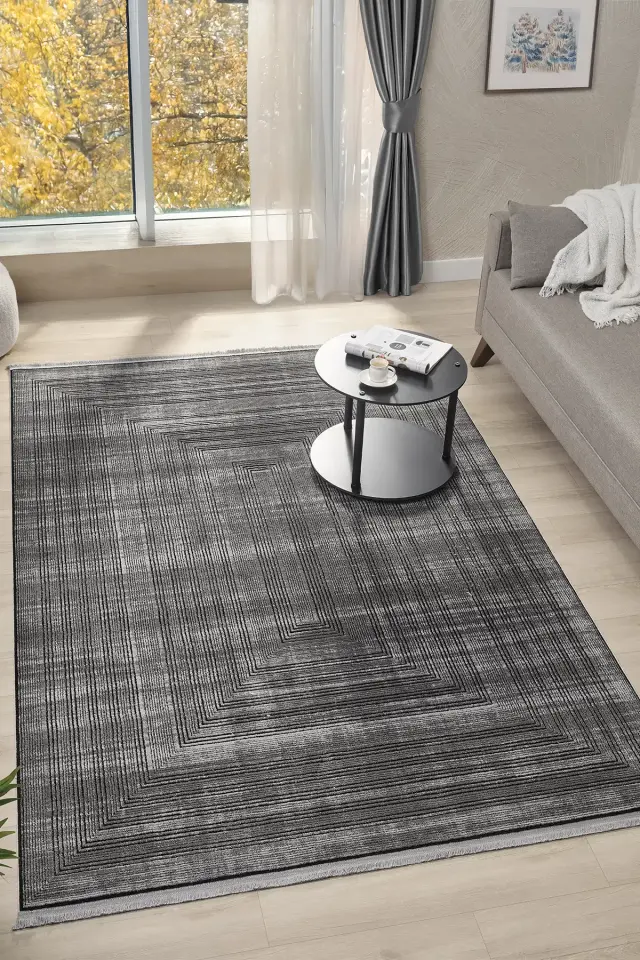 Seyran Halı Zen 7005 Antrasit Akrilik Bambu İplik Yüksek Kaliteli Modern Halı
