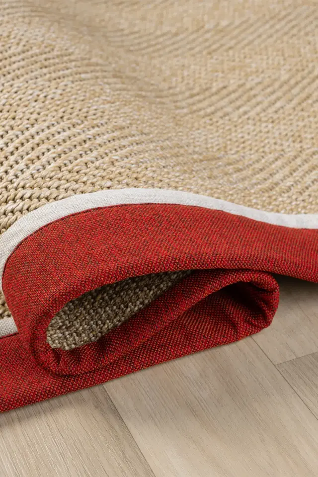 Seyran Halı Bombay 665 Bej Bordo Krem Bordürlü Kolay Temizlenen Hav Toz Vermez Sisal Yolluk