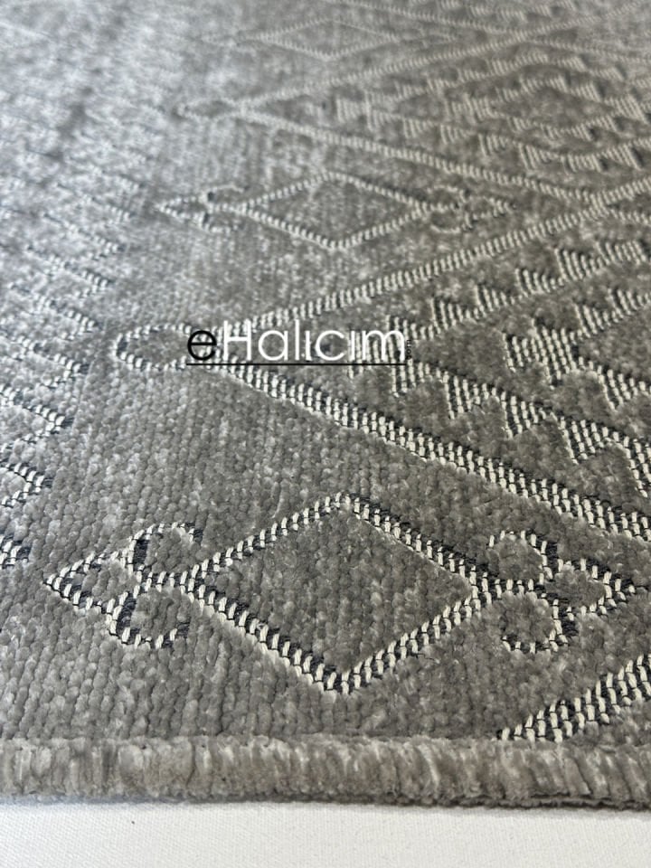 Luxess Halı Cool 405 Gri Pamuk Şönil Polyester Modern Yumuşak Dokulu Kilim