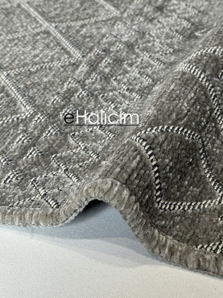 Luxess Halı Cool 405 Gri Pamuk Şönil Polyester Modern Yumuşak Dokulu Kilim