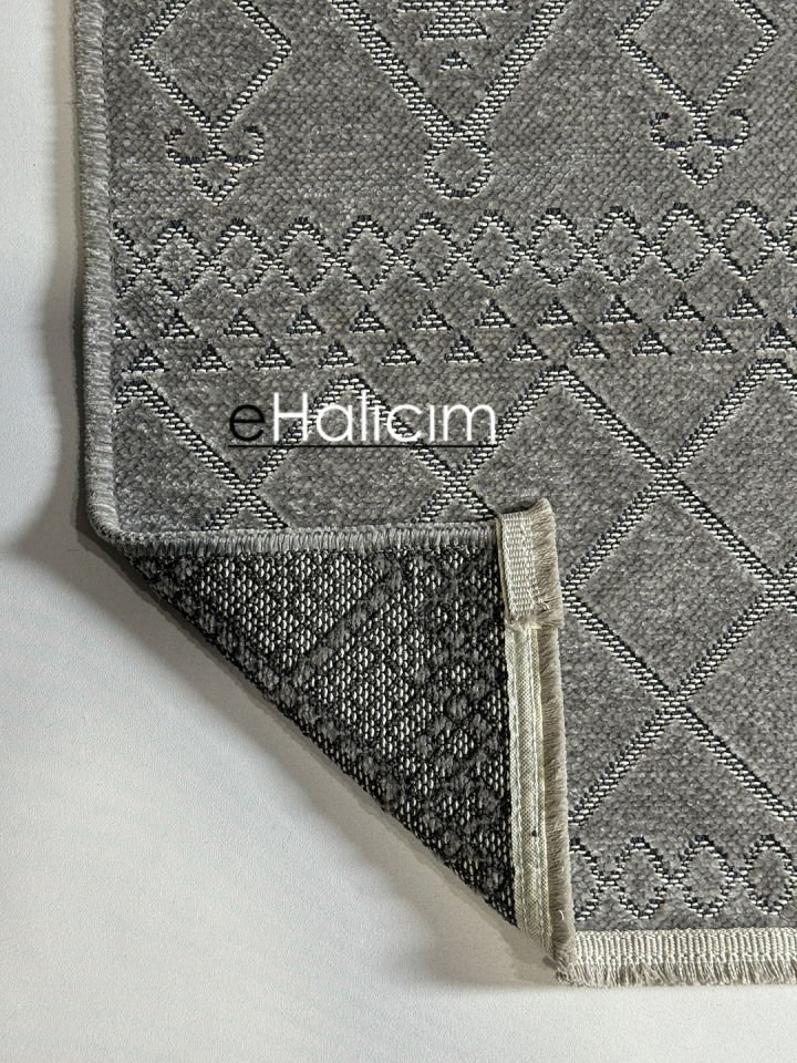 Luxess Halı Cool 405 Gri Pamuk Şönil Polyester Modern Yumuşak Dokulu Kilim