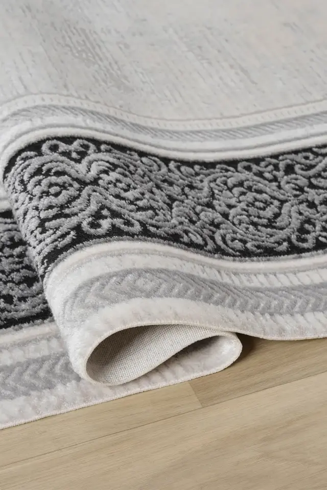 Seyran Halı Zen 7006 Antrasit Akrilik Bambu İplik Yüksek Kaliteli Çerçeveli Modern Halı