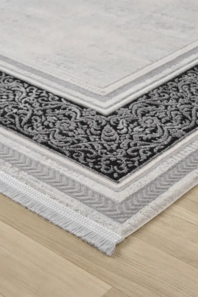 Seyran Halı Zen 7006 Antrasit Akrilik Bambu İplik Yüksek Kaliteli Çerçeveli Modern Halı