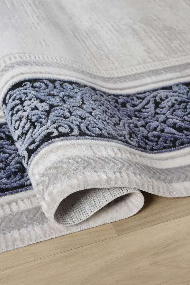 Seyran Halı Zen 7006 Mavi Akrilik Bambu İplik Yüksek Kaliteli Çerçeveli Modern Halı