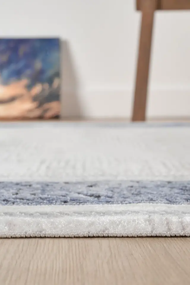 Seyran Halı Zen 7006 Mavi Akrilik Bambu İplik Yüksek Kaliteli Çerçeveli Modern Halı