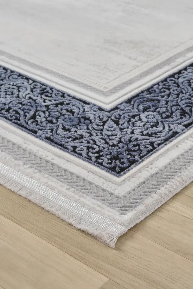 Seyran Halı Zen 7006 Mavi Akrilik Bambu İplik Yüksek Kaliteli Çerçeveli Modern Halı