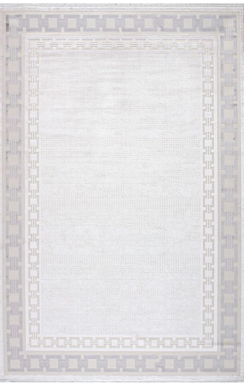 Artemis Halı Alegra 3022C Gri Kemik Viskon Akrilik Çerçeveli Yumuşak Dokulu Modern Şık Halı